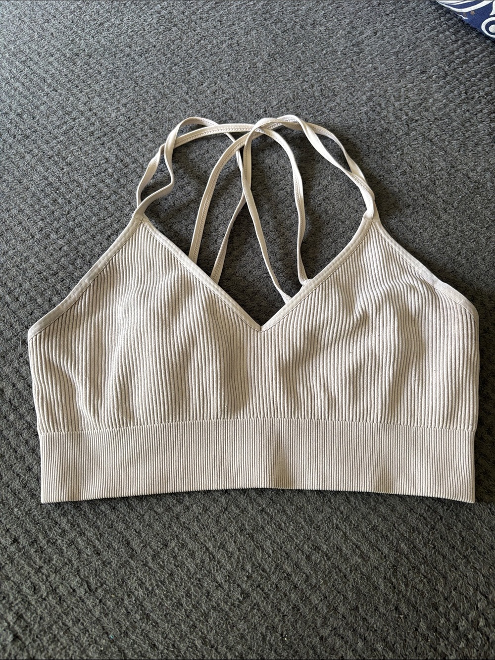 Aerie Ribbed Strappy Bralette in Light Beige size Large